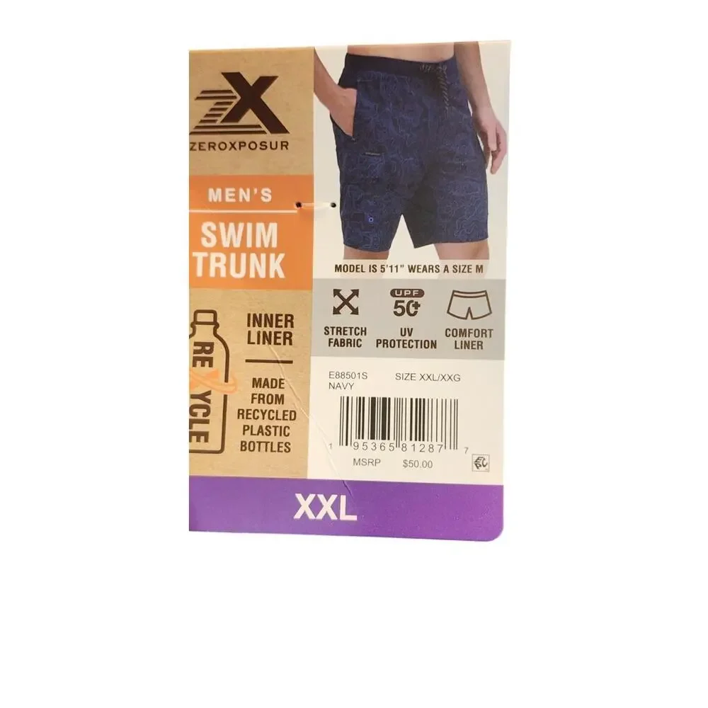ZeroXposur Mens XXL Blue Swim Trunks Board Shorts UPF 50+ Quick Dry Pockets NWT